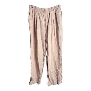 Zara Pink Linen Blend Straight Leg Relaxed Fit Pants Large
